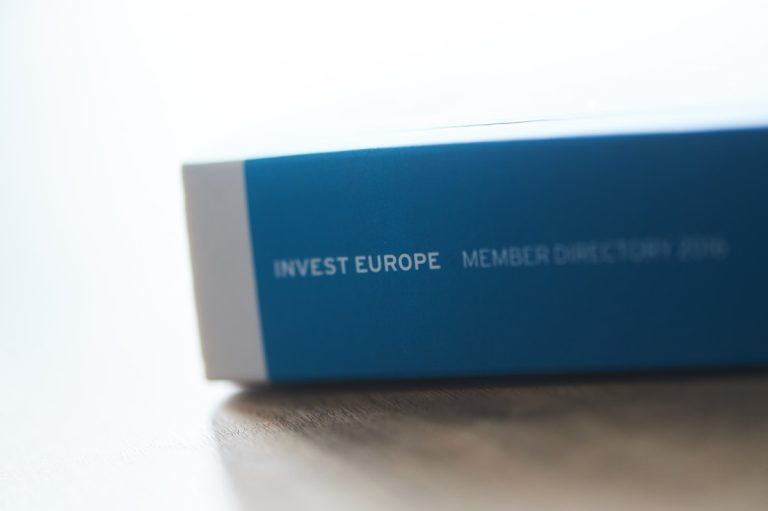 Blue book spine with 'invest europe member directory 2016' text.