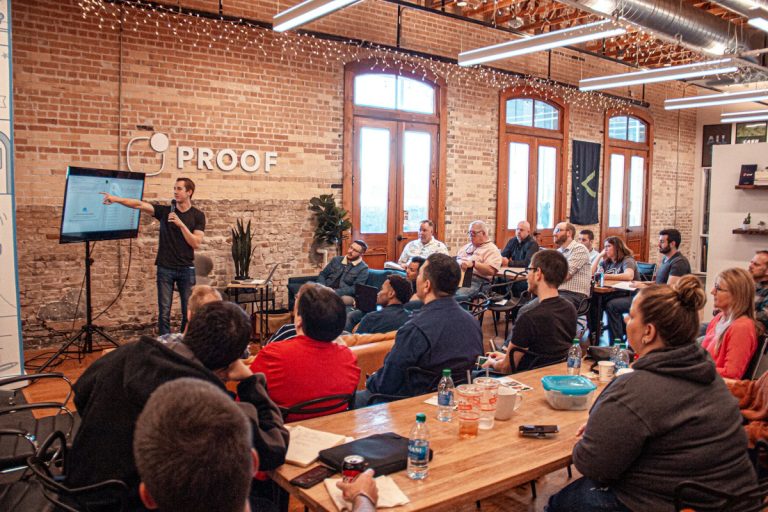 A founder pitching a startup presentation to investors