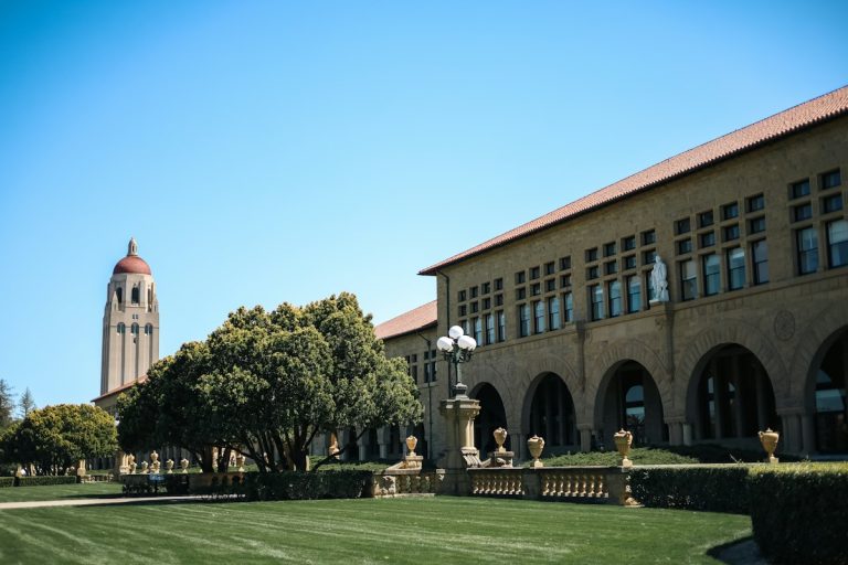 A view of an academic campus representing research turning into business