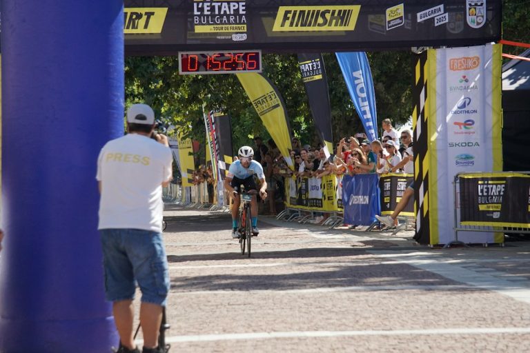 Cyclist crossing the line