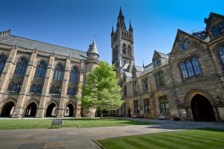 Historic university buildings with a central courtyard